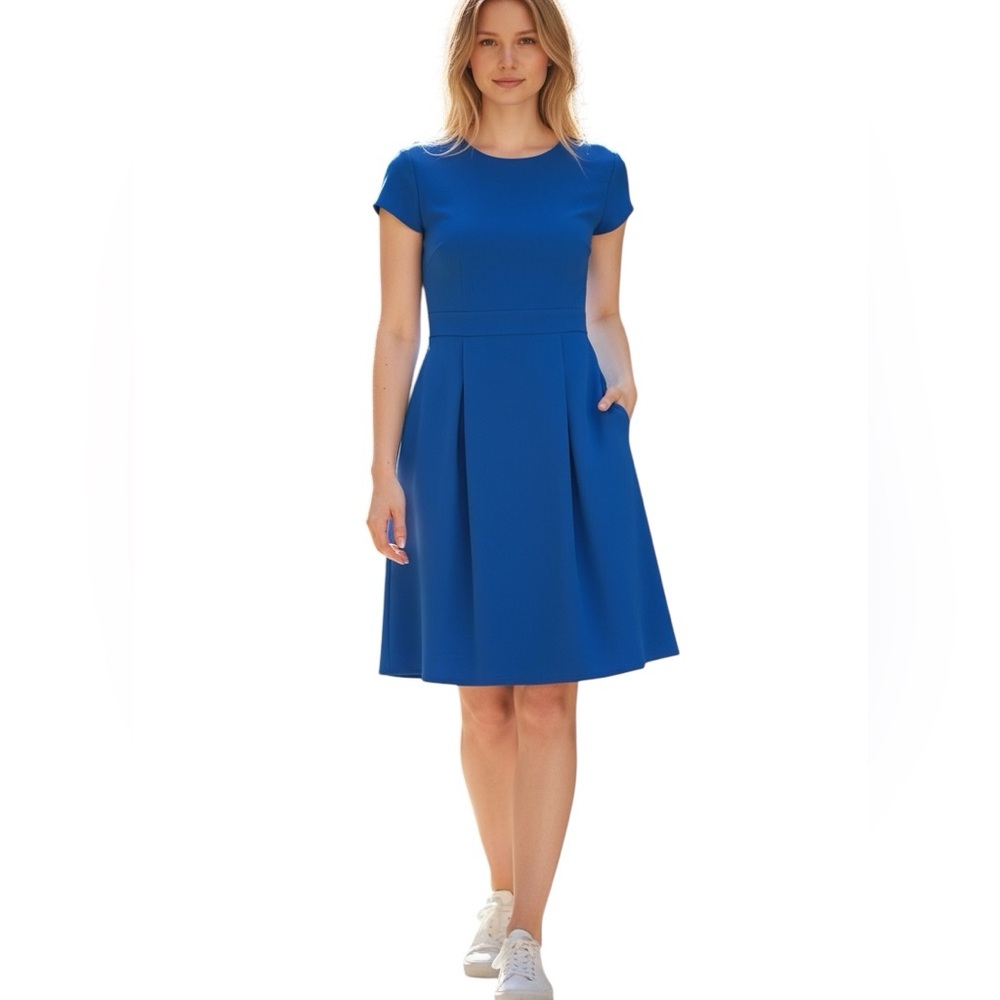 TIBI COBALT BLUE SHORT SLEEVE CAREERWEAR DRESS 4